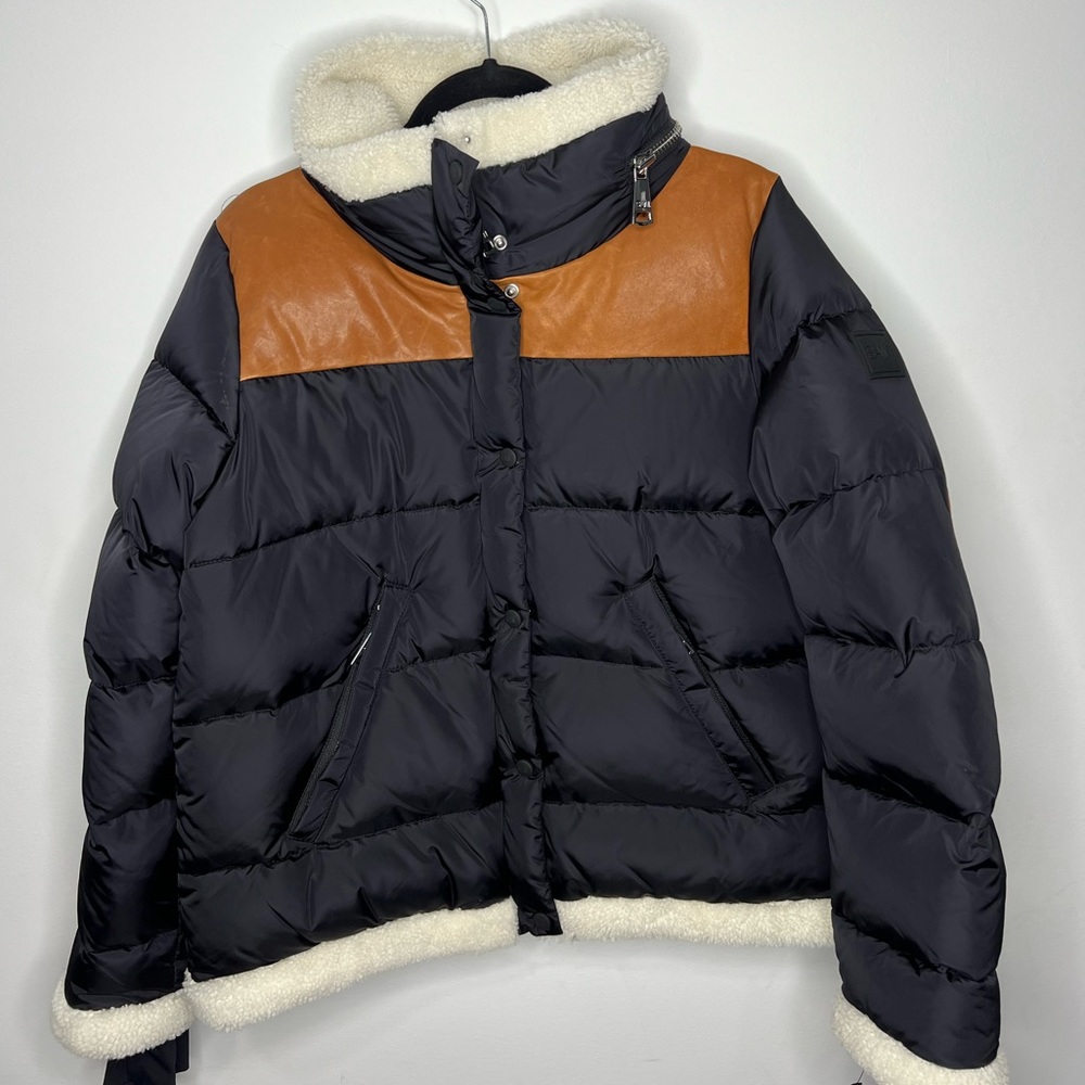 SAM. Sari Shearling & Leather-Embellished Down Jacket Black Women’s Medium $875